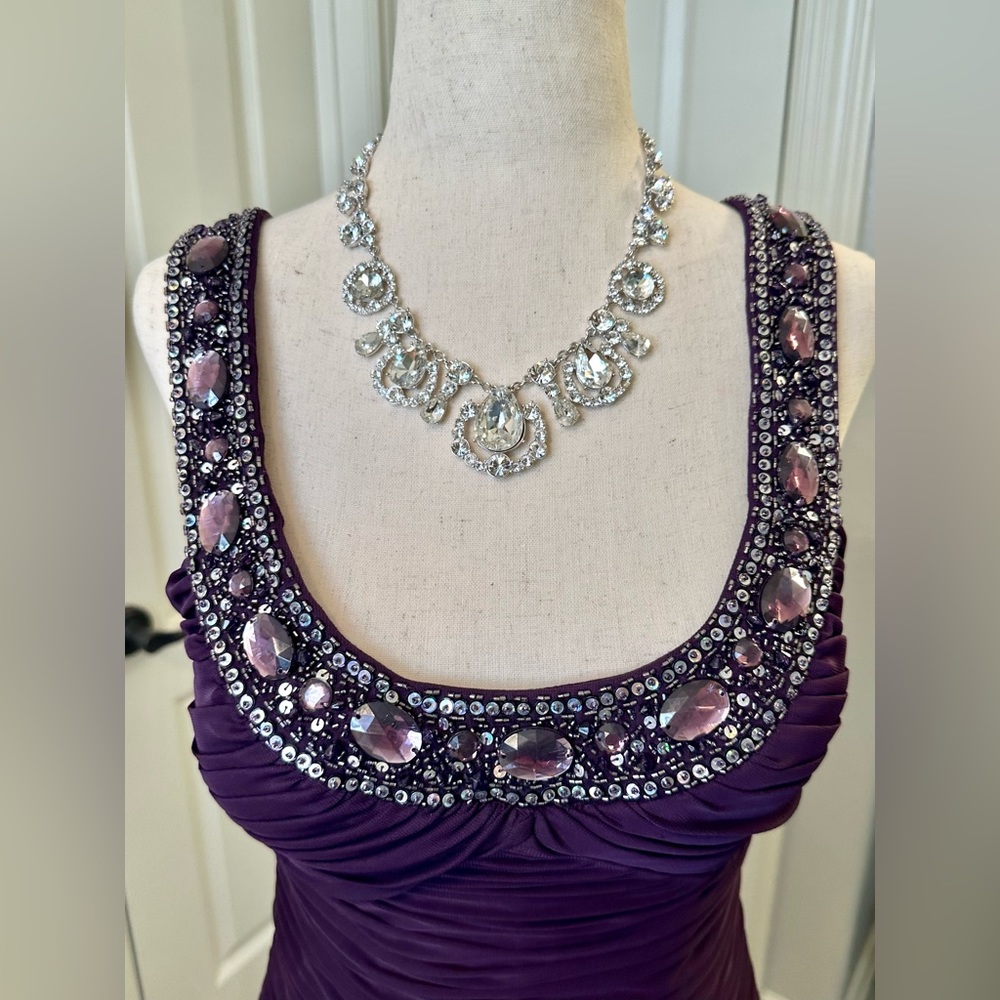 Pristine Caché Gorgeous Dark Purple Embellished Jeweled Fitted Dress 6